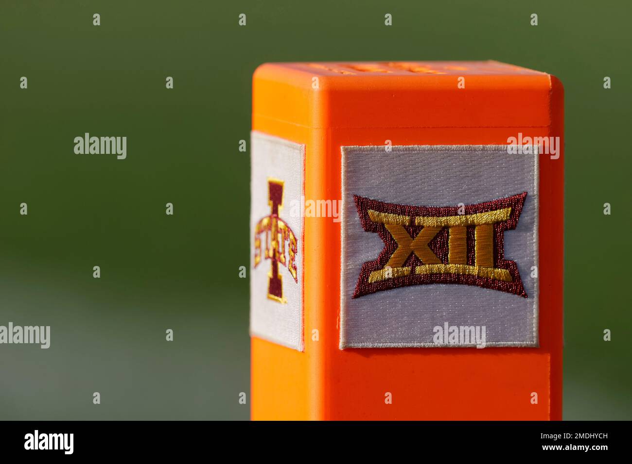 A Big 12 Logo Is Seen On An End Zone Marker During The Second Half Of 