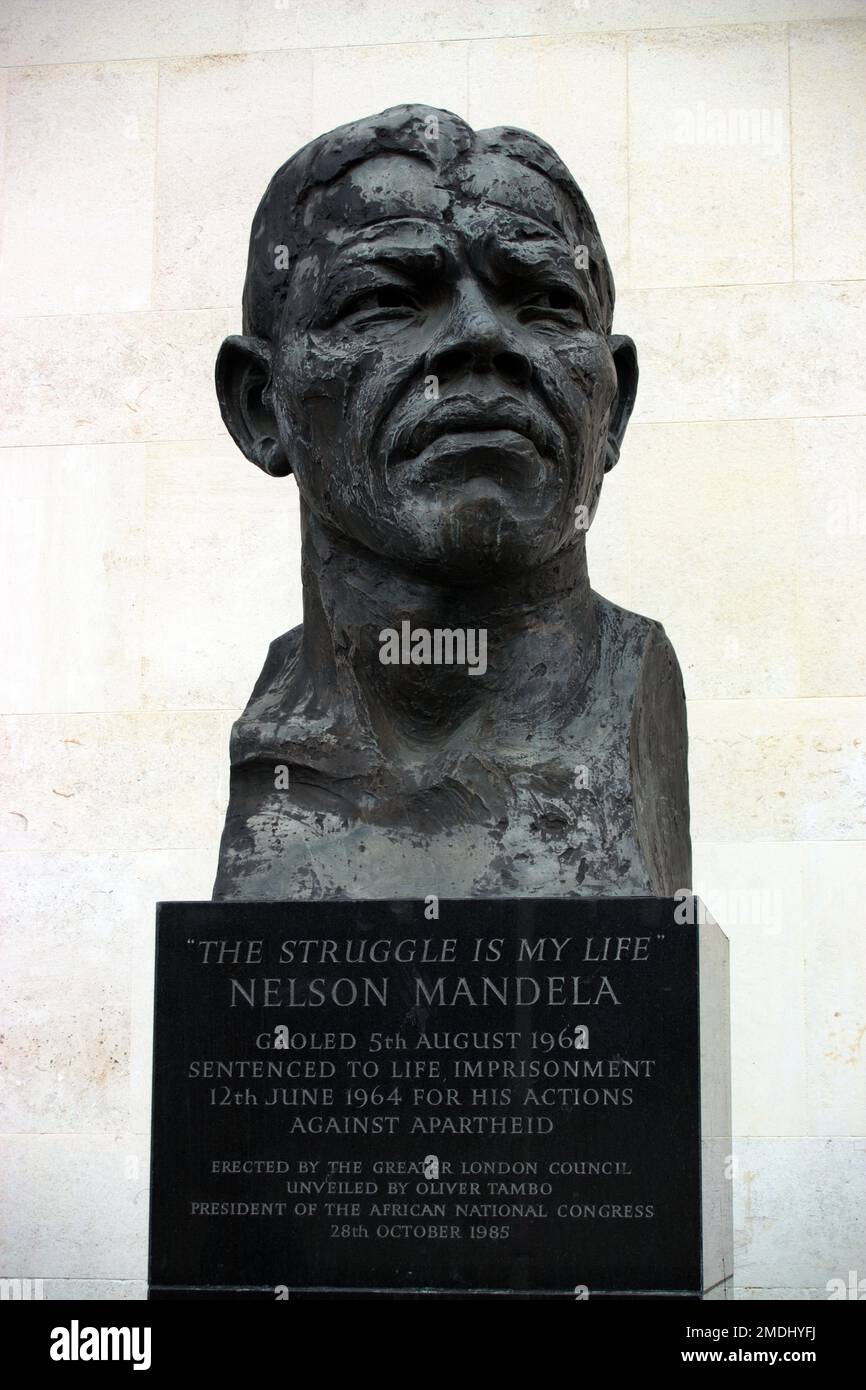 Nelson Mandela bust, London United Kingdom. Stock Photo