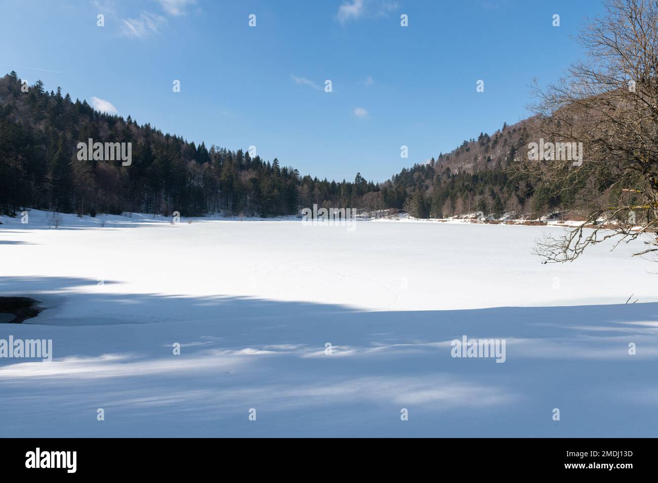 Le lac de Blanchemer, situé à 984 mètres sur la commune de La Bresse dans les Vosges ∞ Lake of Blanchemer, France Stock Photo