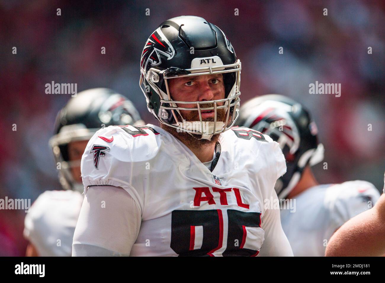 Atlanta Falcons tight end Lee Smith (85) works during the second