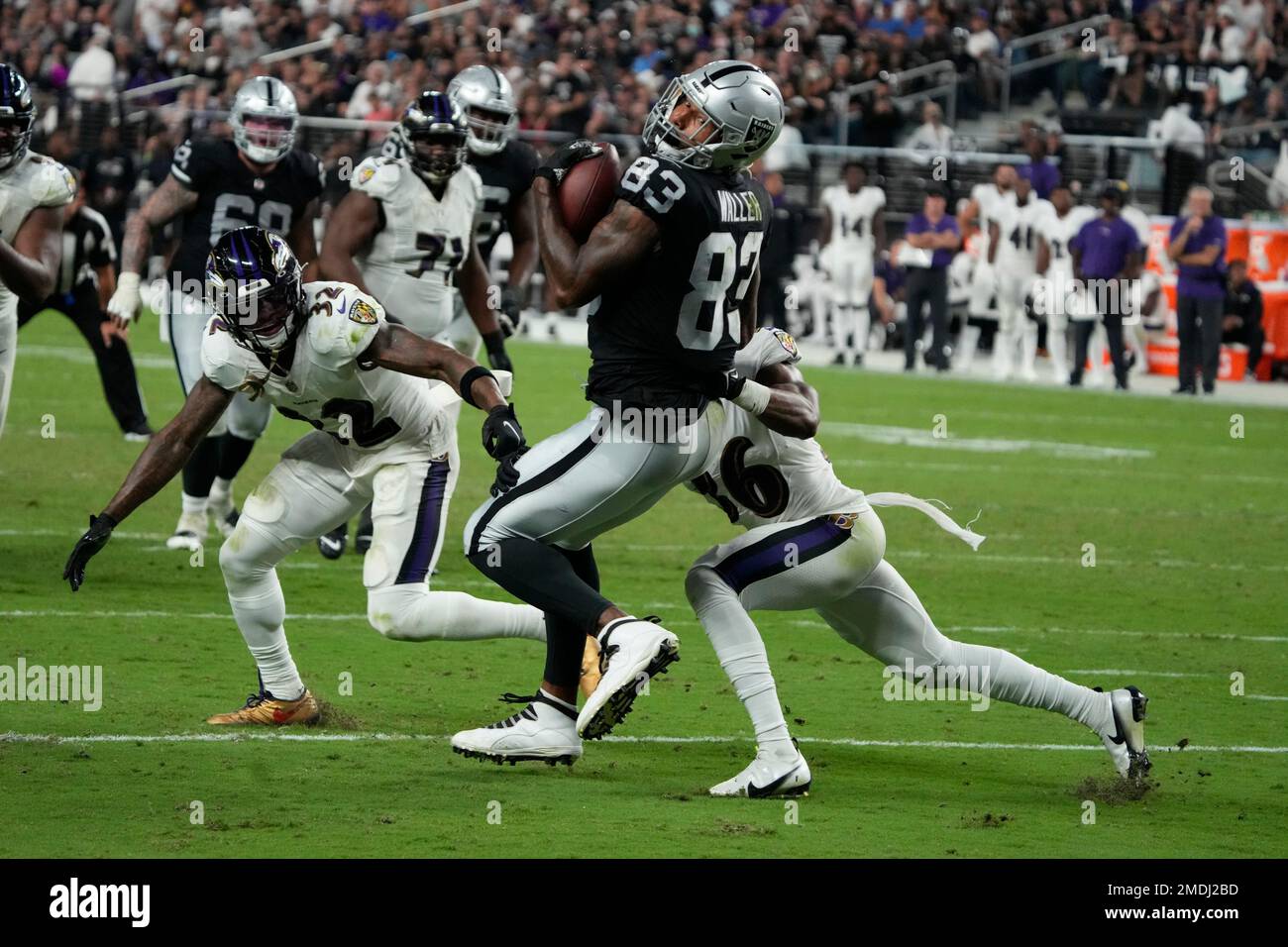 Las Vegas Raiders tight end Darren Waller (83) makes a catch against the  Miami Dolphins during the second half of an NFL football game, Sunday,  Sept. 26, 2021, in Las Vegas. (AP