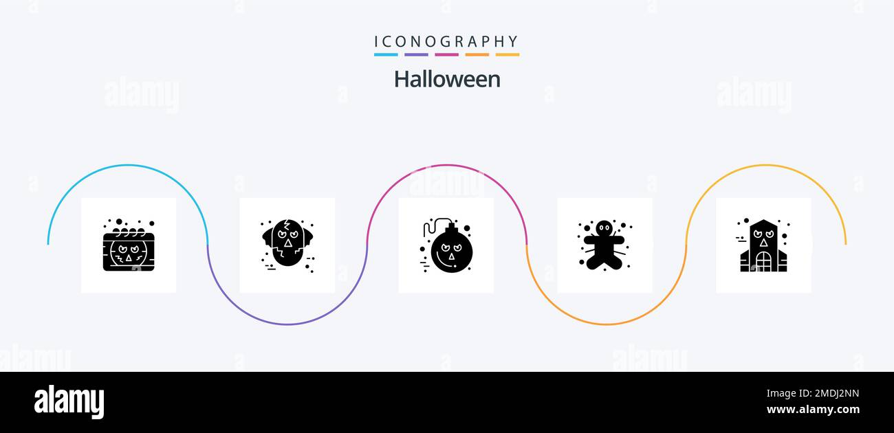 Halloween Glyph 5 Icon Pack Including halloween. gingerbread man. wolf