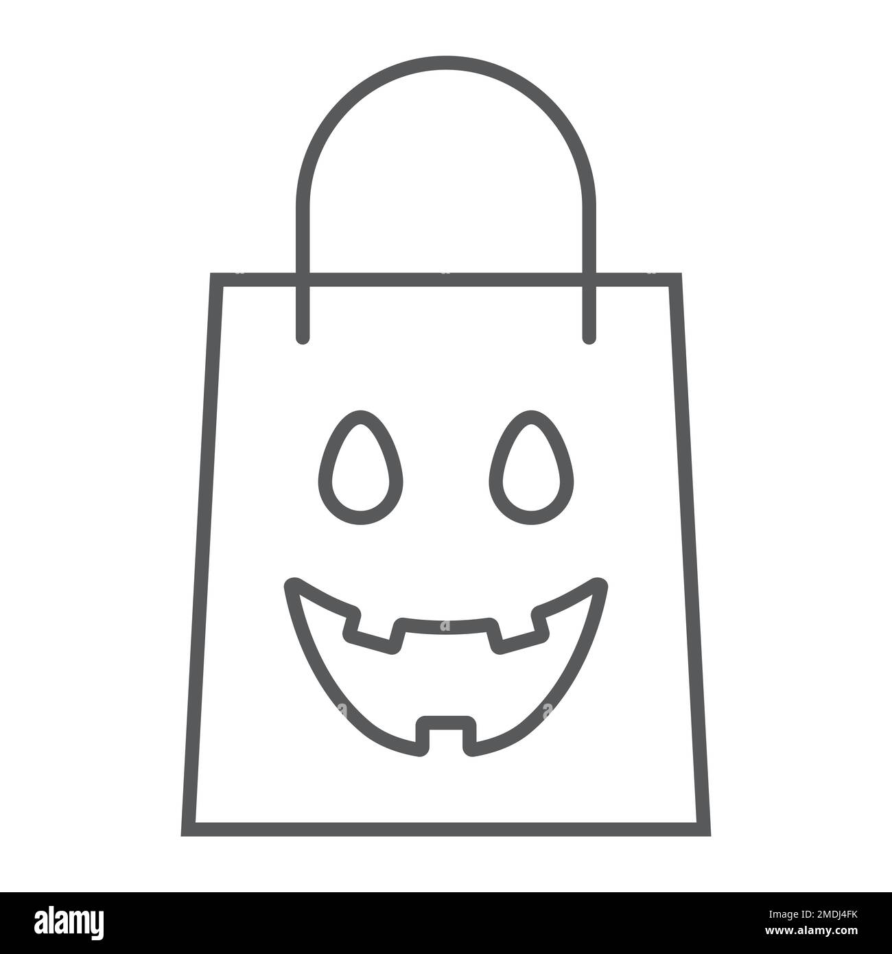 Halloween shopping bag thin line icon, package and shop, packet sign ...