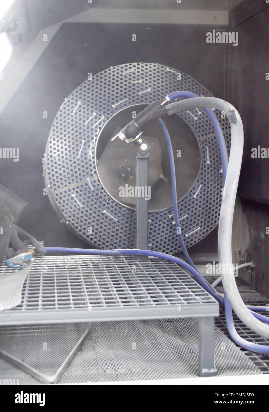 Inside Shot blasting machine. Open machine for Shot blasting of objects