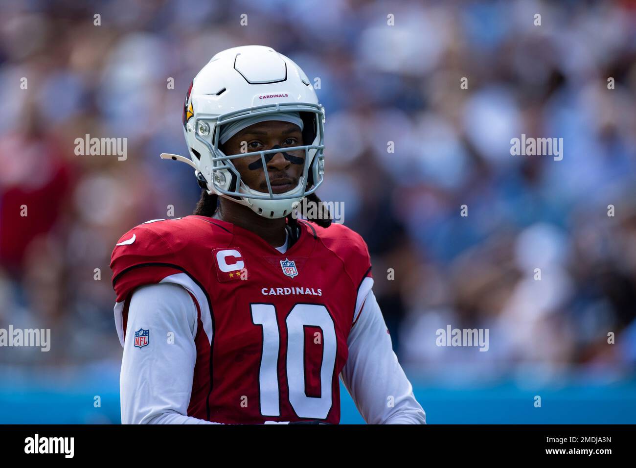 Arizona Cardinals wide receiver DeAndre Hopkins (10) walks on the field  against the Tennessee Titans during the first half of an NFL football game,  Sunday, Sep. 12, 2021, in Nashville, Tenn. (AP
