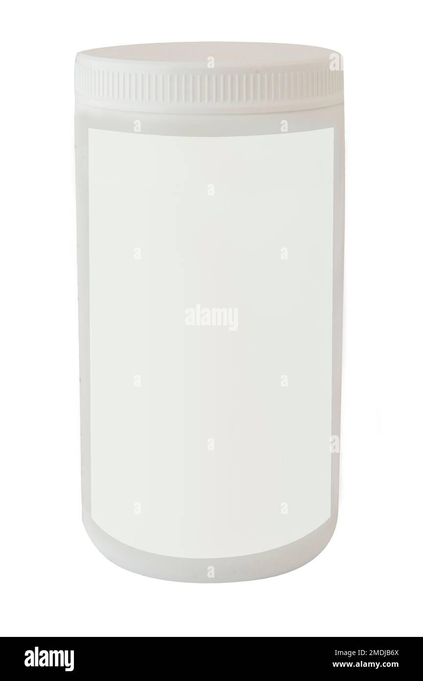 White jar with blank label isolated on white background Stock Photo - Alamy
