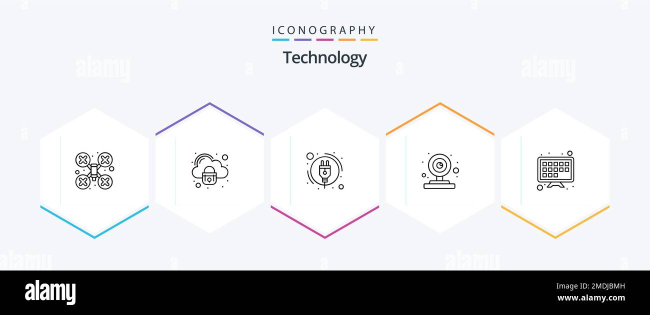 Technology 25 Line icon pack including tv screen. energy