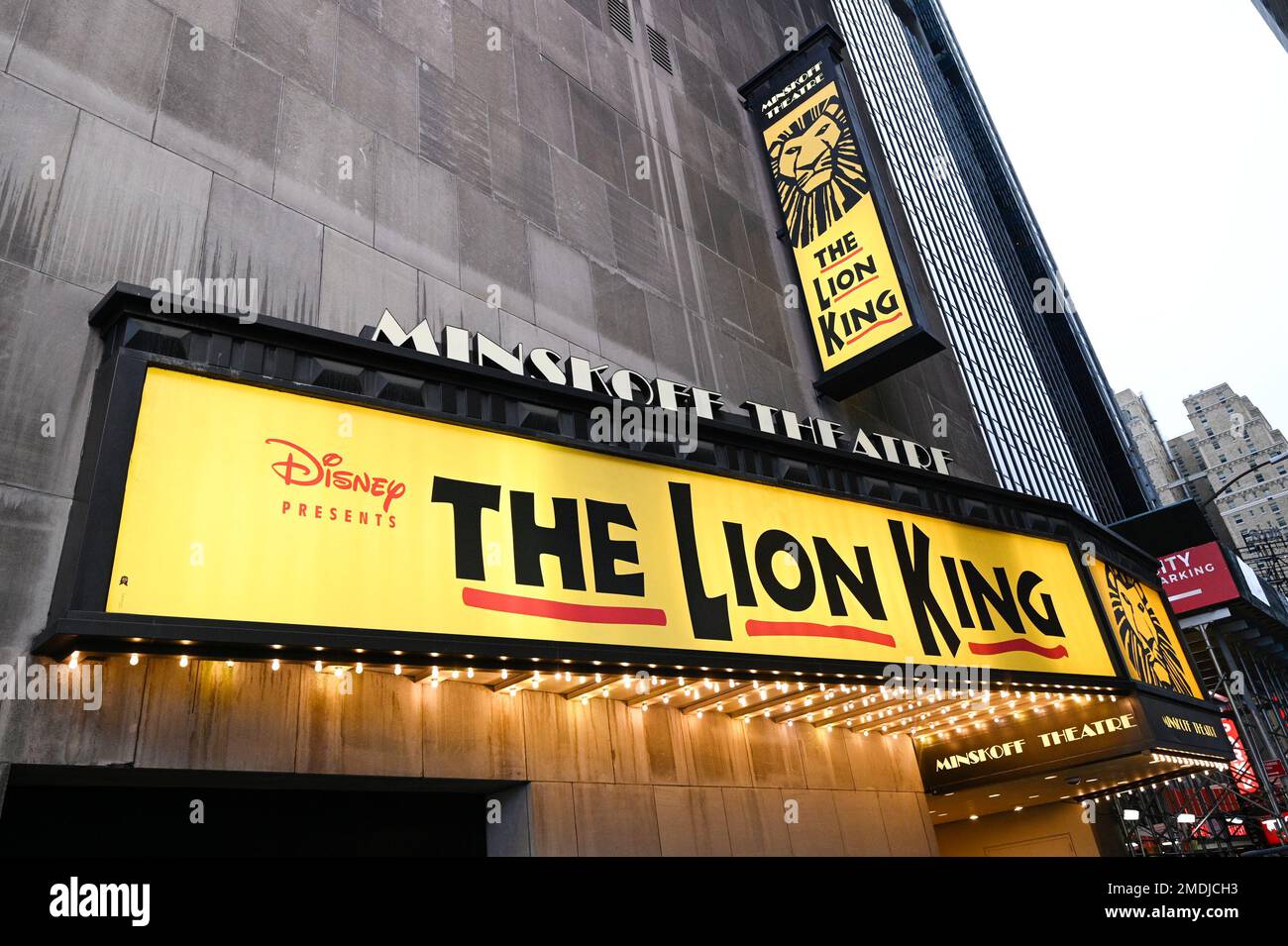 FIle The Minskoff Theatre home f the musical The Lion King appears on May 24 2021 in New York. Theaters for The Lion King Hamilton and Wicked all set to reopen
