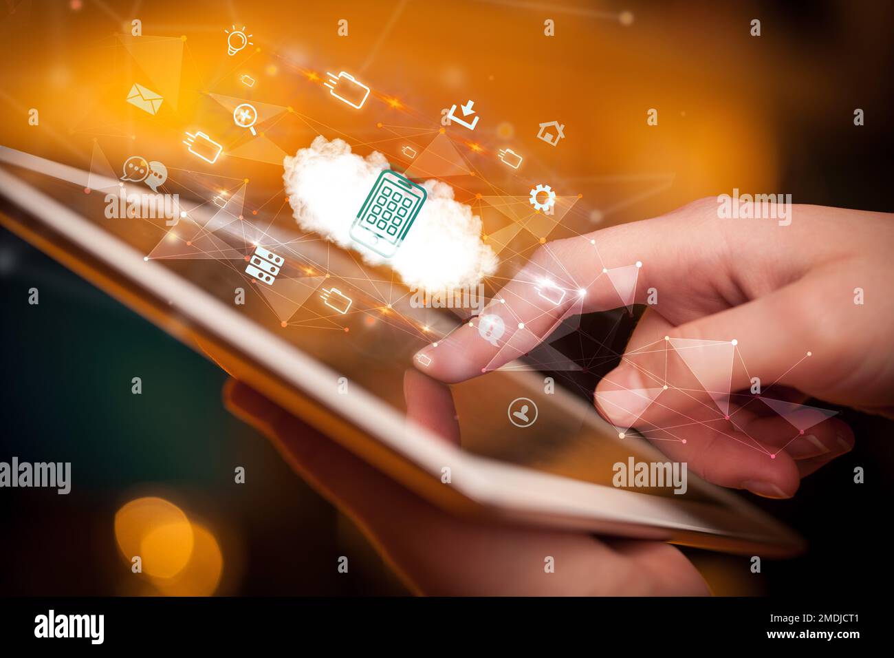 Close-up of a touchscreen with technology icons Stock Photo - Alamy