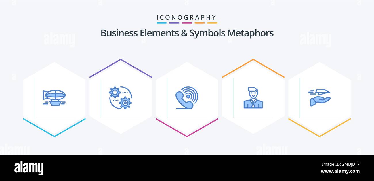 Business Elements And Symbols Metaphors 25 Blue icon pack including student. man. gear. signals. receiver Stock Vector