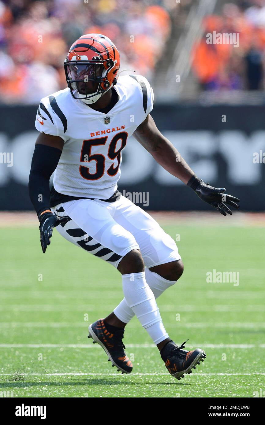 Cincinnati Bengals linebacker Akeem Davis-Gaither (59) in action during an  NFL football game against the Minnesota Vikings, Sunday, Sept. 12, 2021, in  Cincinnati. (AP Photo/Emilee Chinn Stock Photo - Alamy