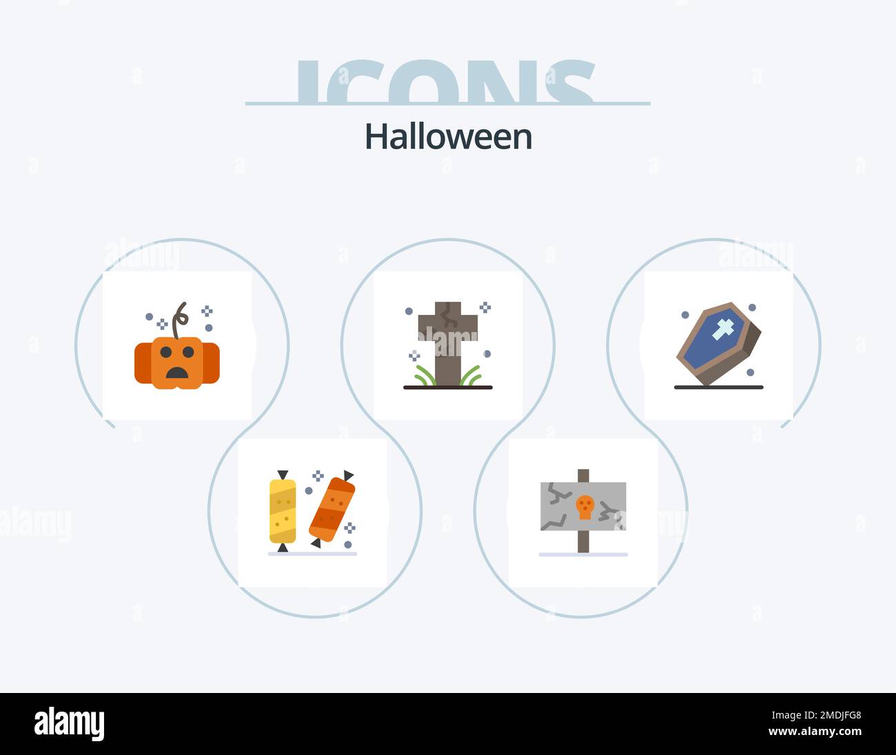 Halloween Flat Icon Pack 5 Icon Design. death. cemetery. old. horror. halloween Stock Vector