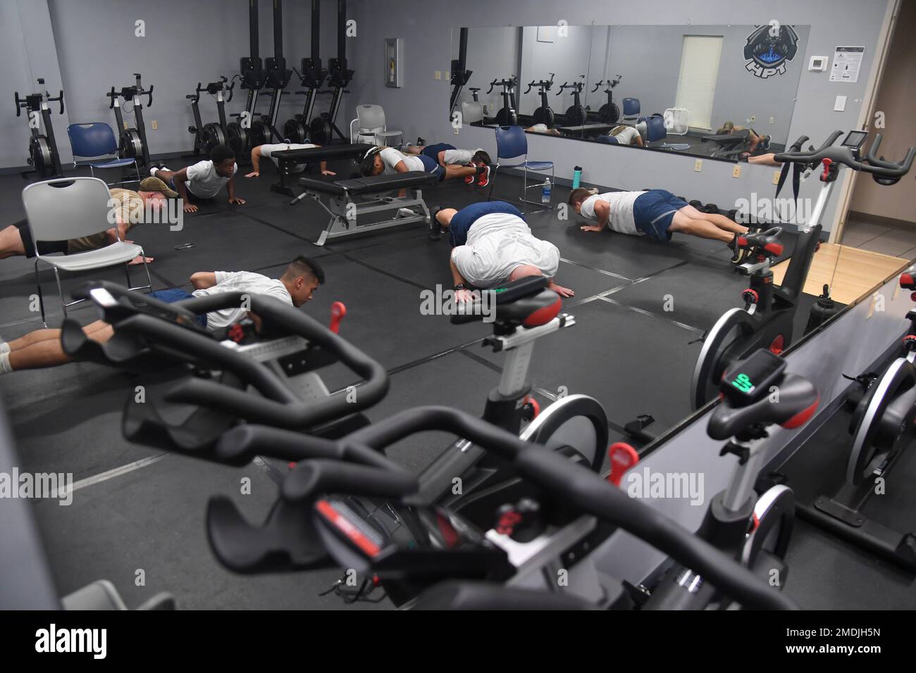 Airmen participate in strength and conditioning exercises inside the Human Performance Training Center at Keesler Air Force Base Mississippi July 25 2022. The purpose of the center is to develop healt...