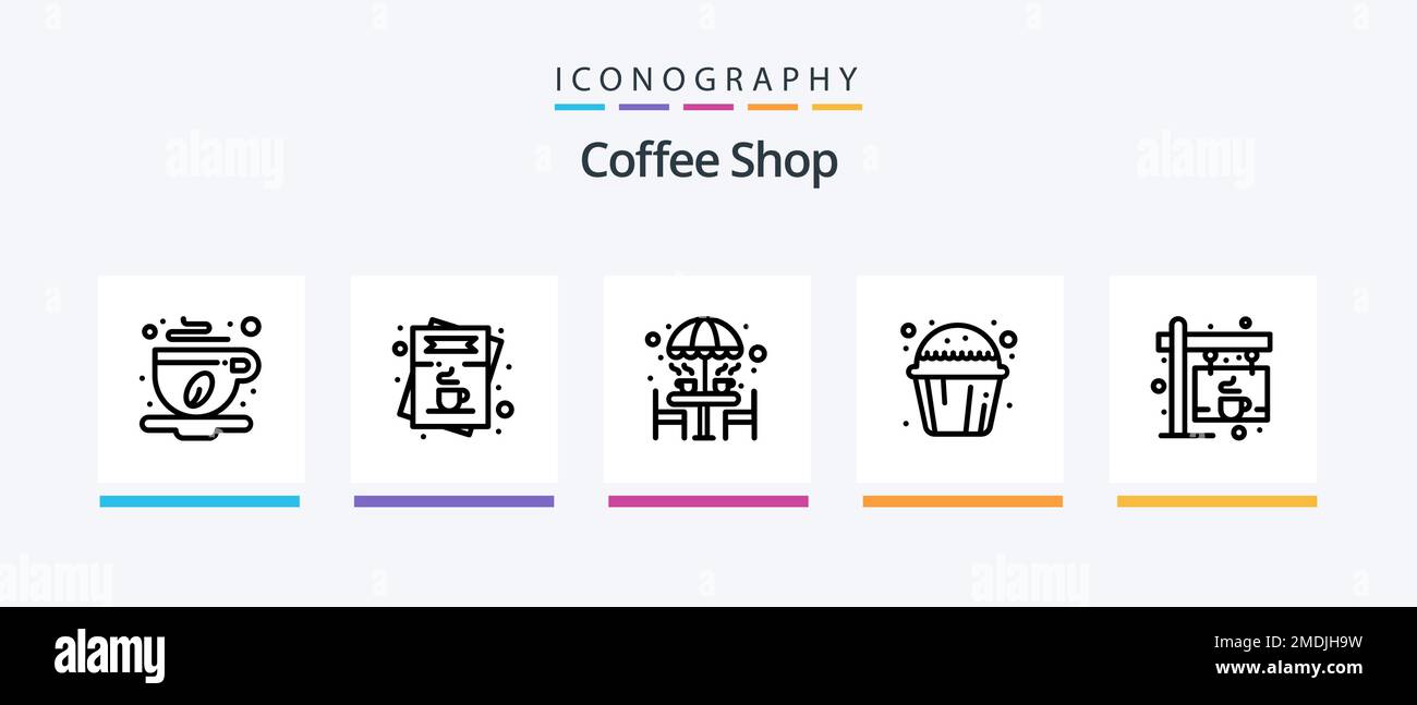 Coffee Shop Line 5 Icon Pack Including coffee cup. drink. fork. coffee. bean. Creative Icons Design Stock Vector