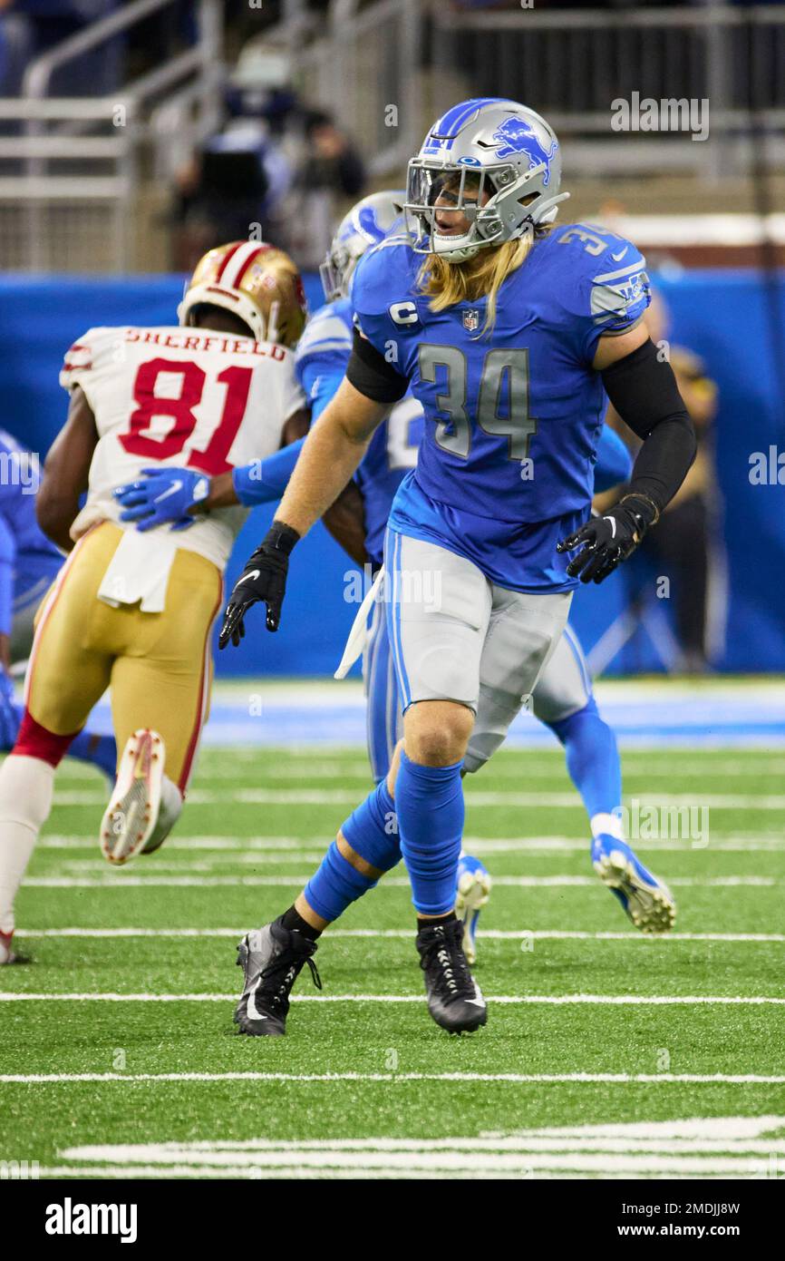 Detroit Lions linebacker Alex Anzalone (34) during the first half of an NFL  football game against the Jacksonville Jaguars, Sunday, Dec. 4, 2022, in  Detroit. (AP Photo/Duane Burleson Stock Photo - Alamy