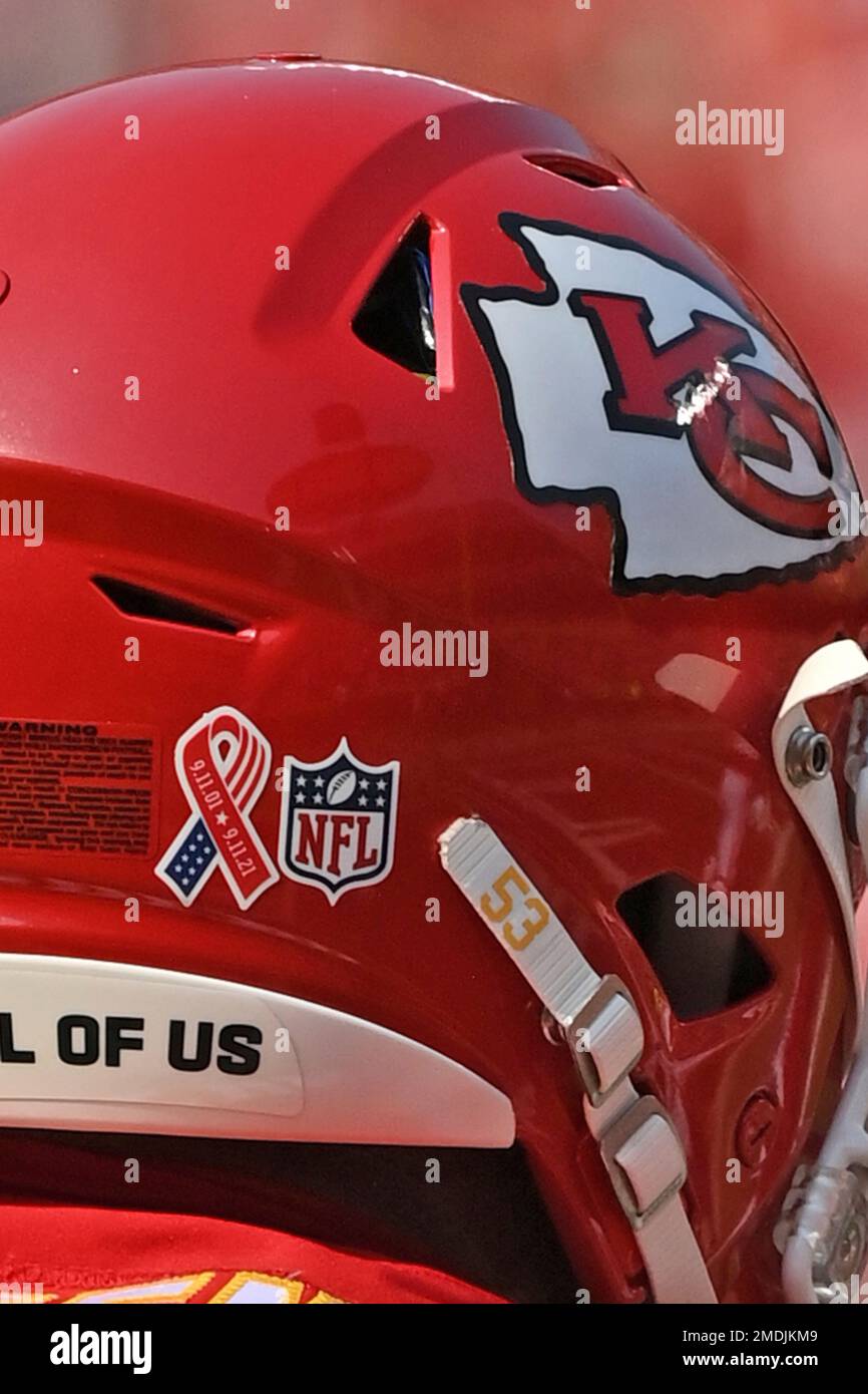 A 9/11 tribute ribbon on the back of Kansas City Chiefs inside