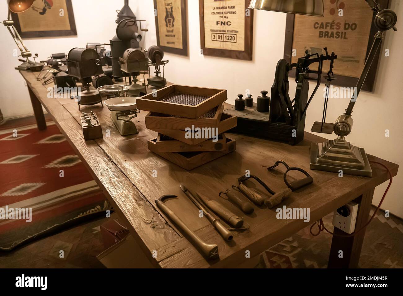 various tools for growing and making coffee. in the coffee museum