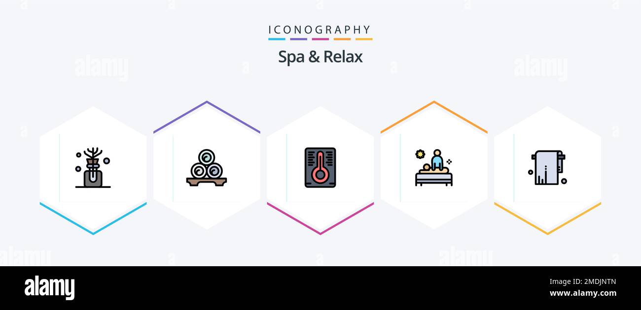 Spa And Relax 25 FilledLine icon pack including towel. bathroom