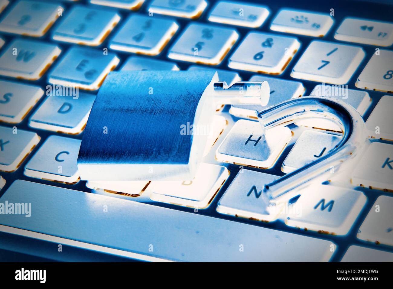 Cyber safety concept, locked on laptop computer keyboard Stock Photo