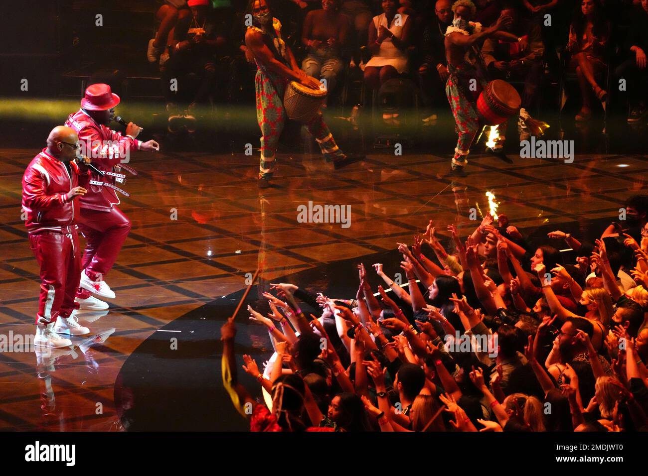 Spliff Star, left, and Busta Rhymes perform at the MTV Video Music