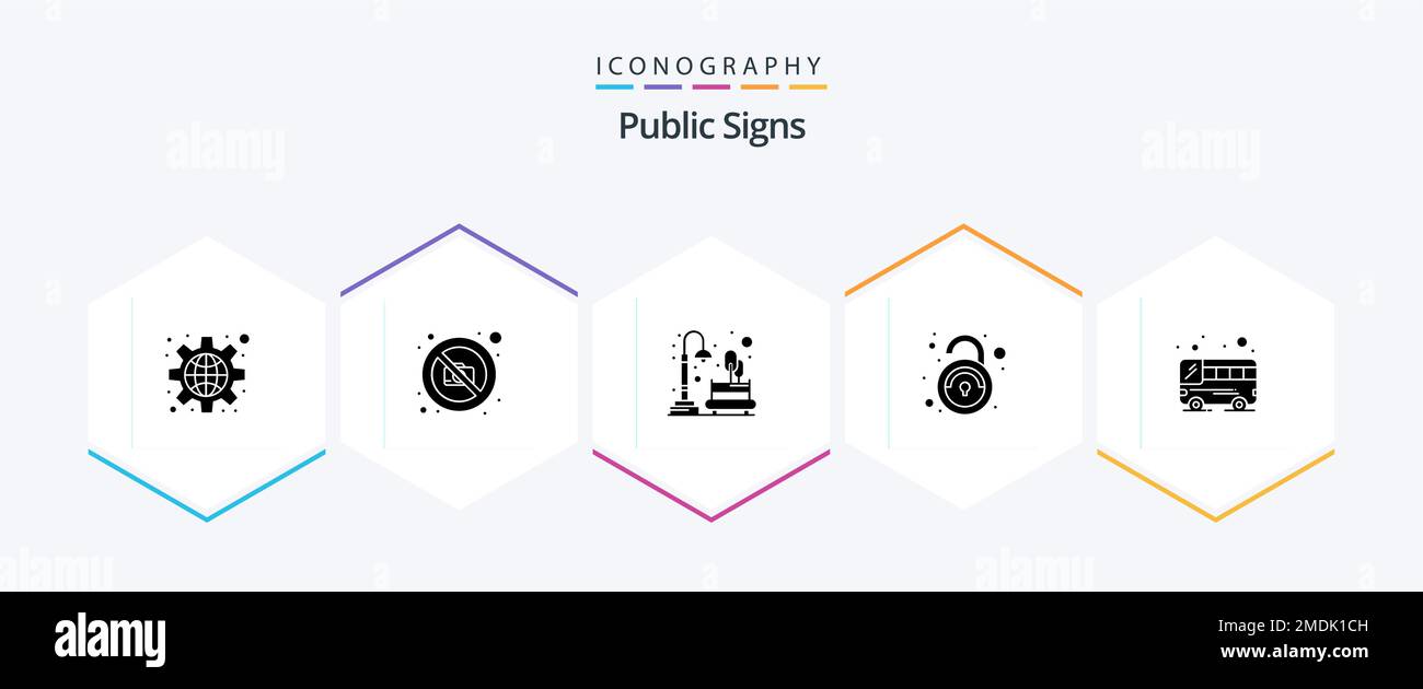 Public Signs 25 Glyph icon pack including bus. unsafe. city. unlock