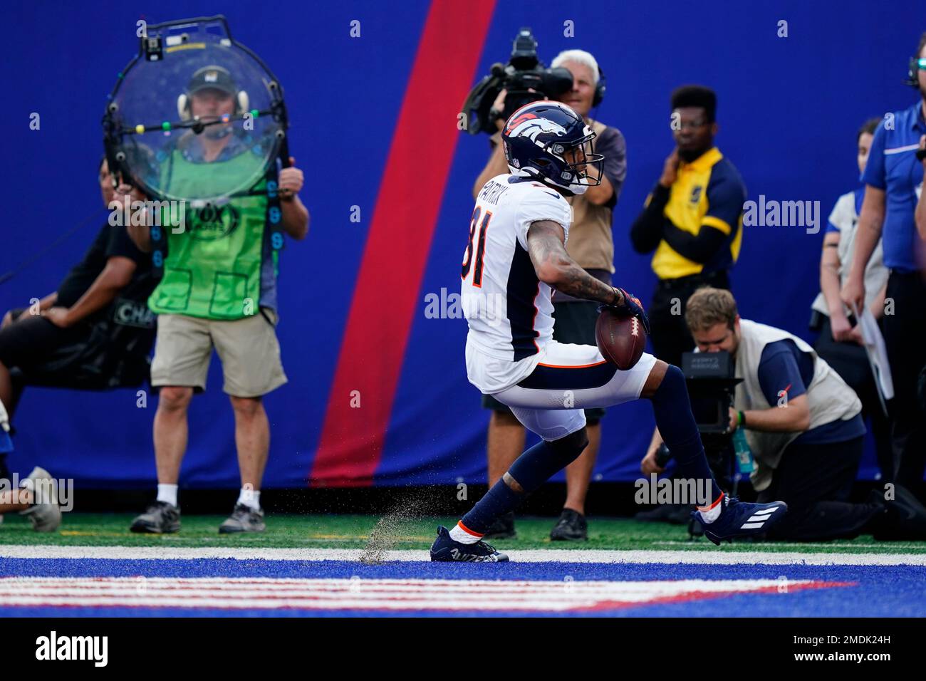 Denver Broncos wide receiver Tim Patrick (81) against the New York Jets  during the first half of an NFL football game, Sunday, Sept. 26, 2021, in  Denver. (AP Photo/David Zalubowski Stock Photo - Alamy