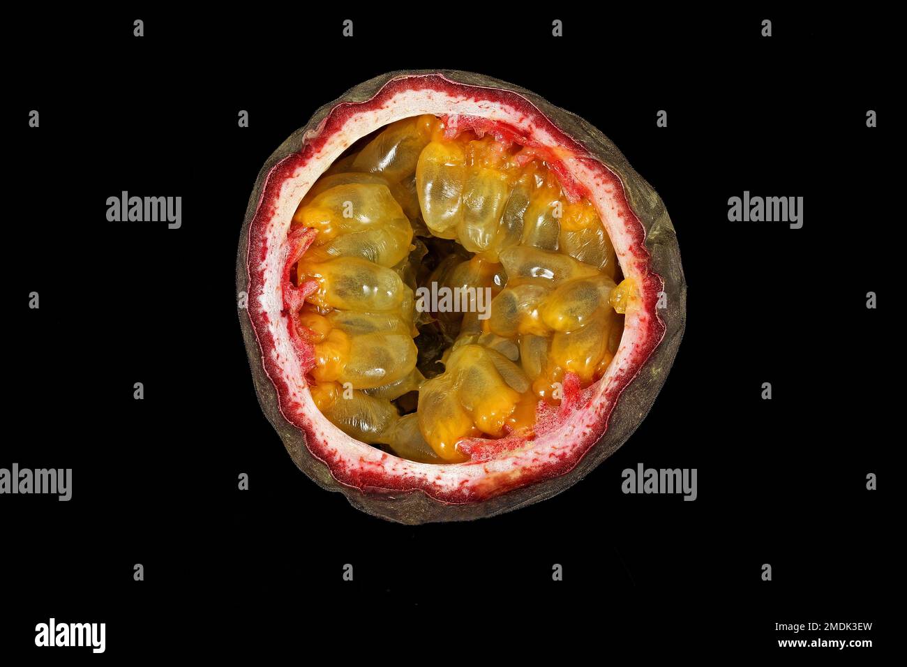 Passiflora edulis, Passion fruit, Passionsfrucht, close up, fruit with seeds Stock Photo