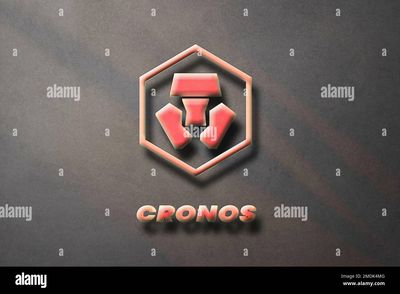 Cronos CRO Cryptocurrency 3D coin logo and symbol on brown background