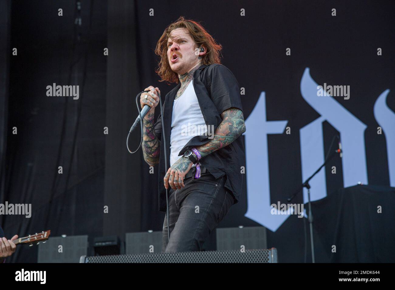 Mike Hranica of the band The Devil Wears Prada performs on Day 3 of the  Inkcarceration music and tattoo festival on Sunday, Sept. 12, 2021, at Ohio  State Reformatory in Mansfield, Ohio. (