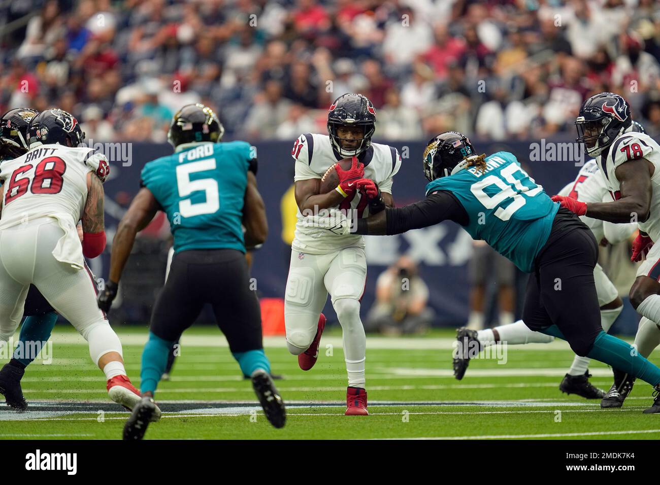 Houston, TX, USA. 12th Sep, 2021. Houston Texans running back David Johnson  (31) leaves the field after an NFL football game between the Jacksonville  Jaguars and the Houston Texans at NRG Stadium