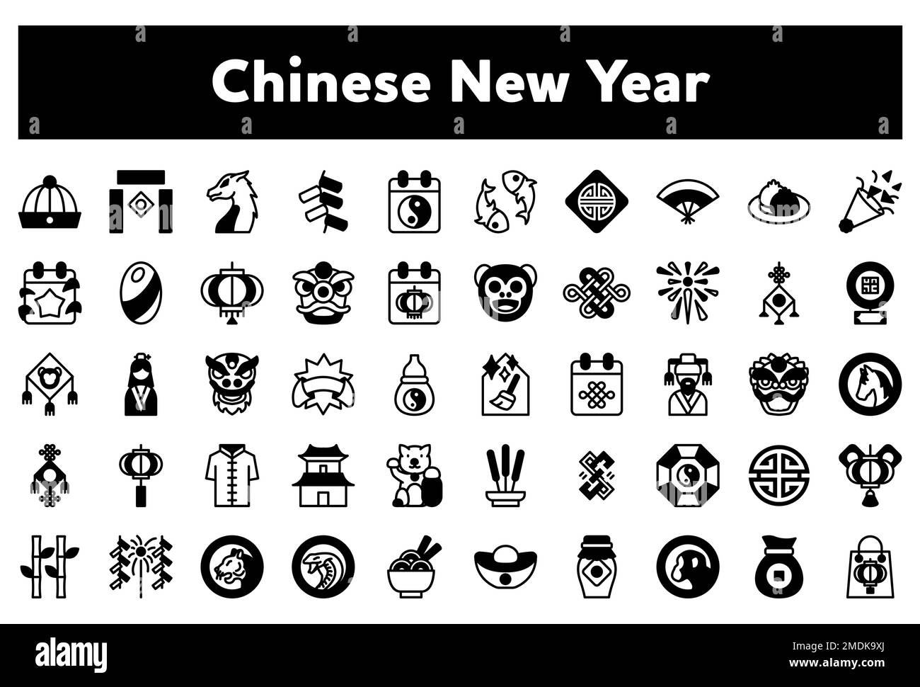 A vector illustration of a pack of "Chinese New Year" icons isolated on