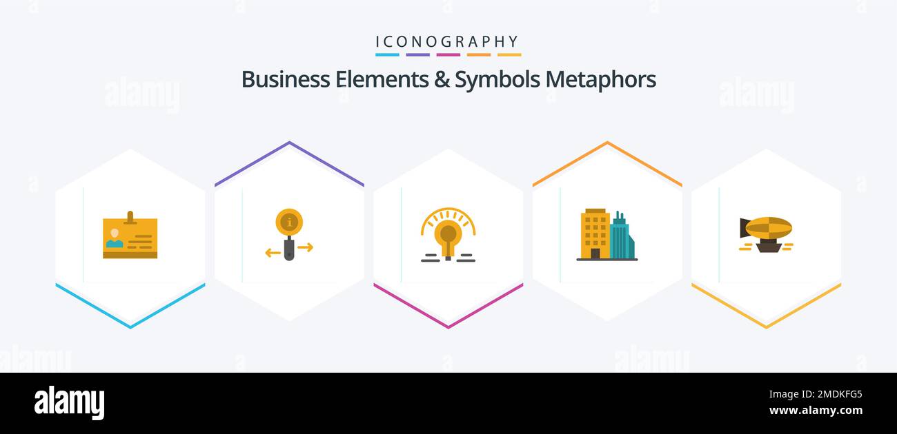 Business Elements And Symbols Metaphors 25 Flat icon pack including ballon. headoffice. bulb. tower. building Stock Vector