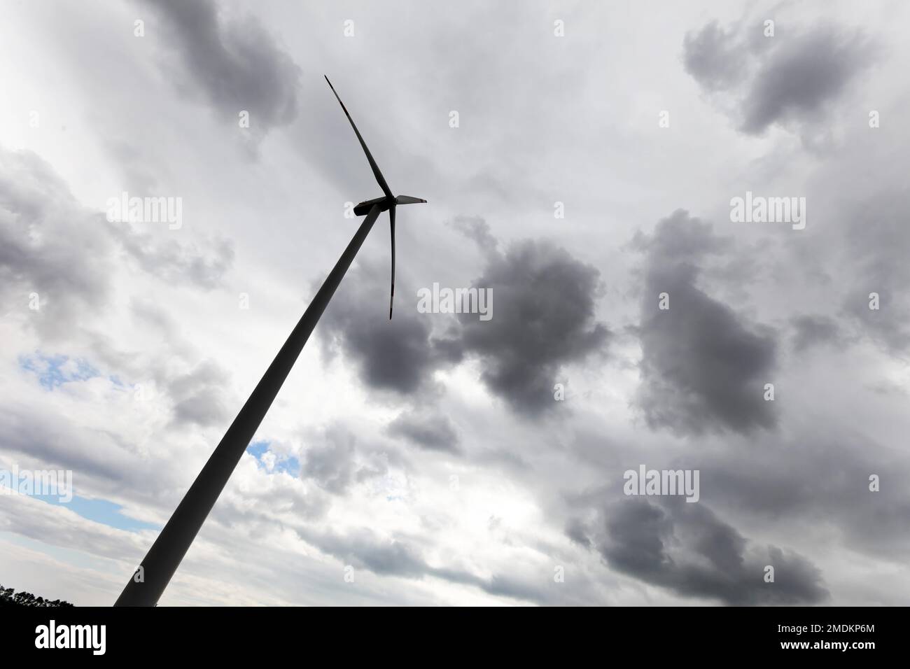 windmills with thunderclouds, worms-eye view, Austria Stock Photo