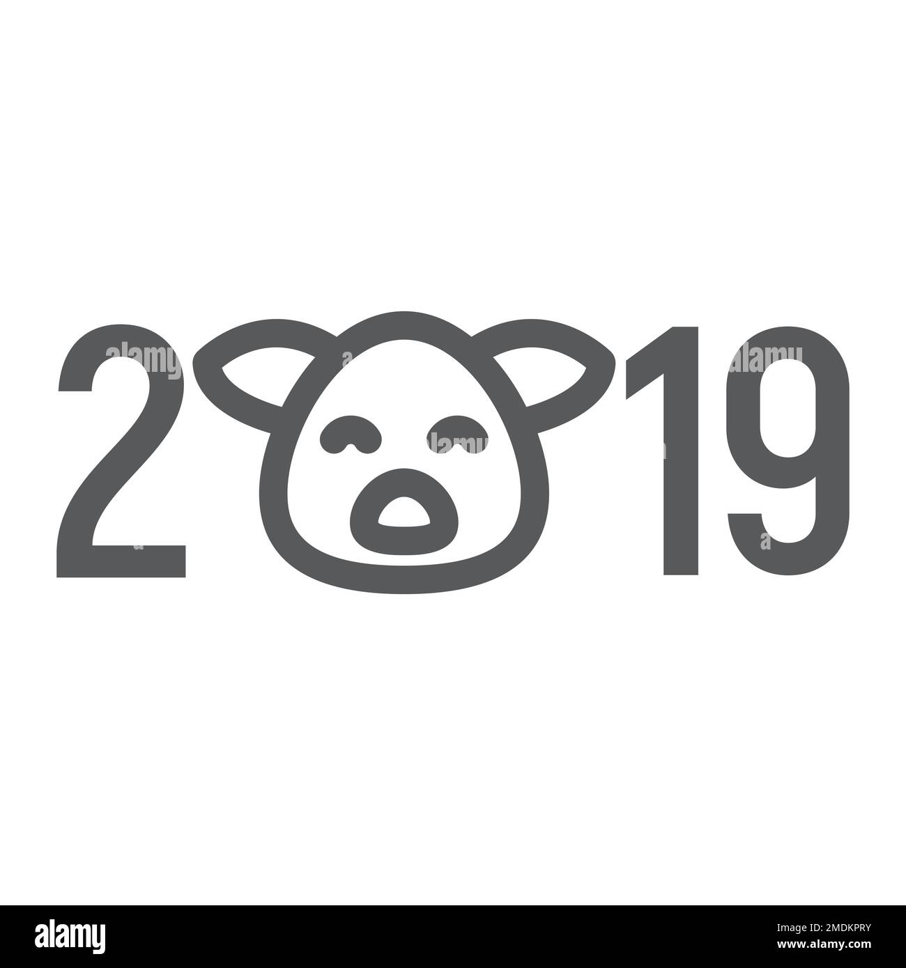 2019 pig year line icon, celebration and christmas, calendar sign
