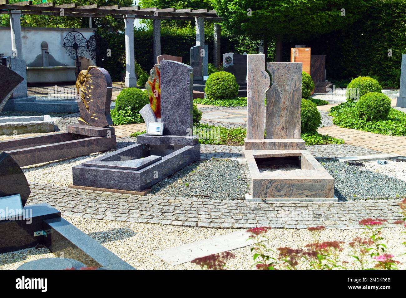tombstones at a stonemason, Austria Stock Photo