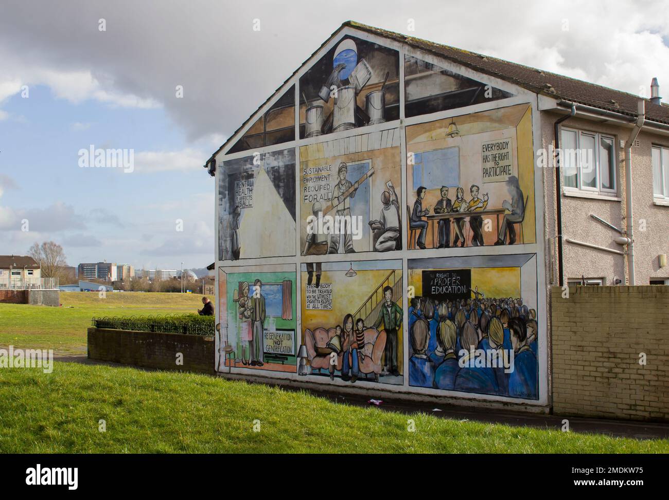 21 Feb 18 A painted mural on a Gable wall in the Council Housing Estate in the Petershill area of the Lower Shankill Road in Belfast Northern Ireland Stock Photo