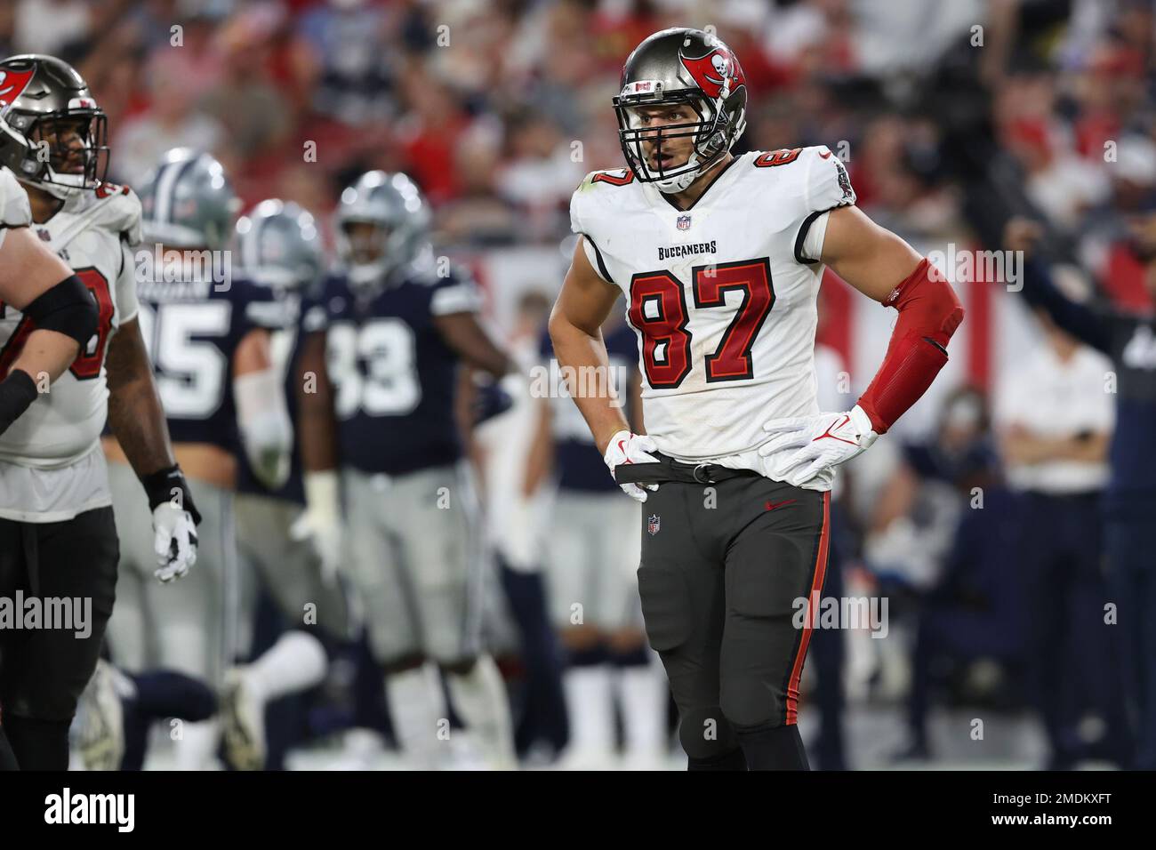 Tampa Bay Buccaneers' Rob Gronkowski (87) celebrates with Mike