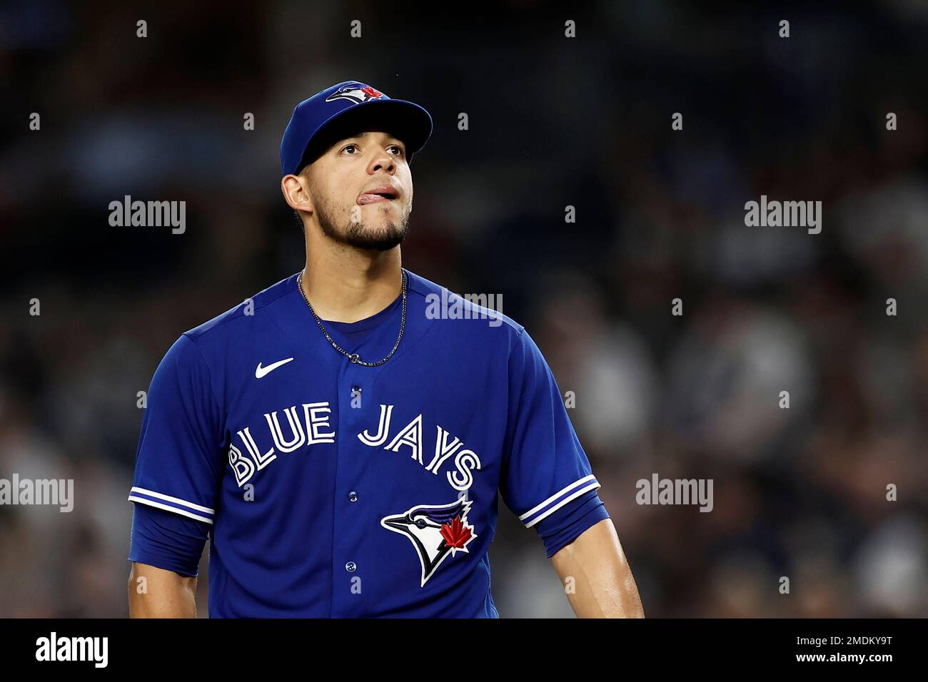 Toronto Blue Jays pitcher Jose Berrios (17) reacts against the New