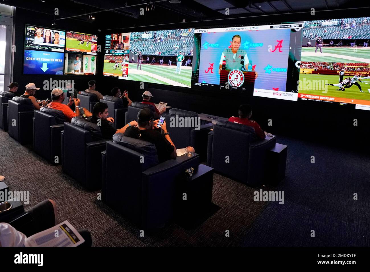 Customers watch sporting events inside FanDuel Sportsbook inside Footprint Center, Thursday, Sept