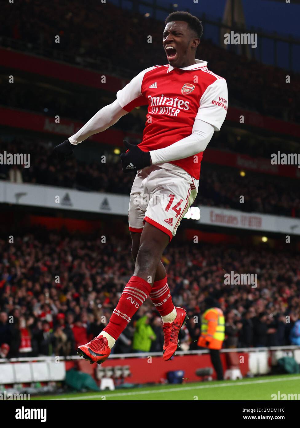 London, England, 15th January 2023. Eddie Nketiah of Arsenal celebrates scoring his sides opening goal during the Premier League match at the Tottenham Hotspur Stadium, London. Picture credit should read: David Klein / Sportimage Stock Photo
