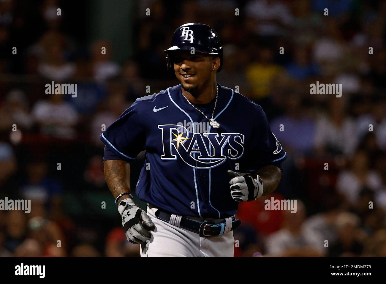 St. Petersburg, FL. USA; Tampa Bay Rays shortstop Wander Franco (5) runs to  the dugout during a major league baseball game against the Boston Red Sox  Stock Photo - Alamy