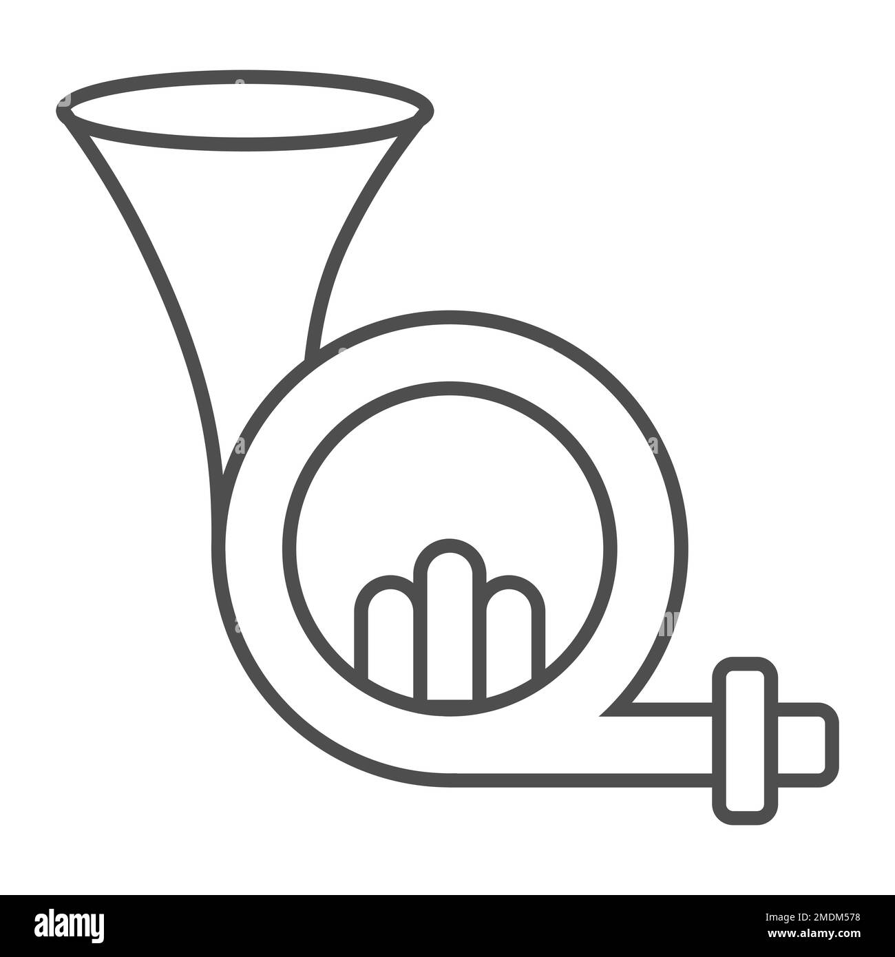 French horn thin line icon, musical and instrument, aerophone sign