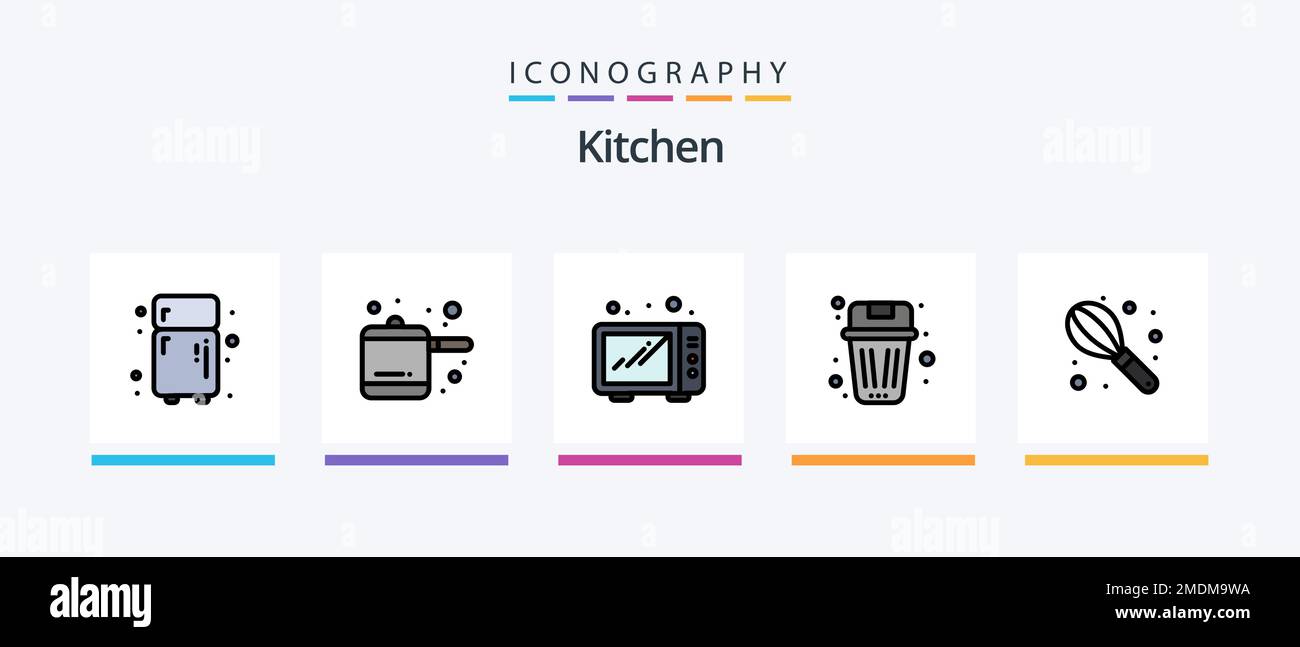 Kitchen Line Filled 5 Icon Pack Including mortar. cooking. been