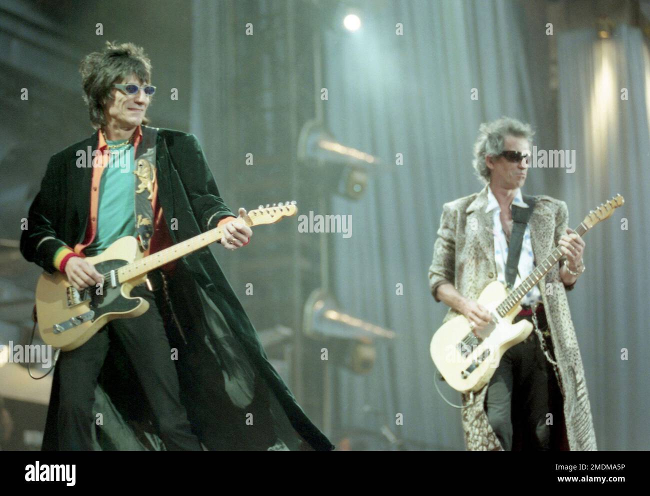 Ronnie Wood and Keith Richards play guitars during a Rolling 