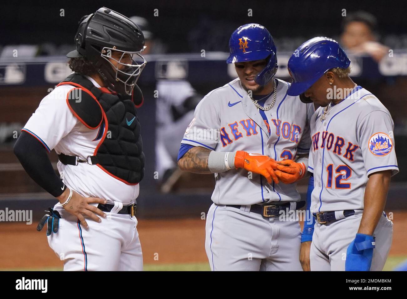 August 6 2021: Florida catcher Jorge Alfaro (38) hits a double during the  game with Colorado Rockies and Miami Marlins held at Coors Field in Denver  Co. David Seelig/Cal Sport Medi(Credit Image