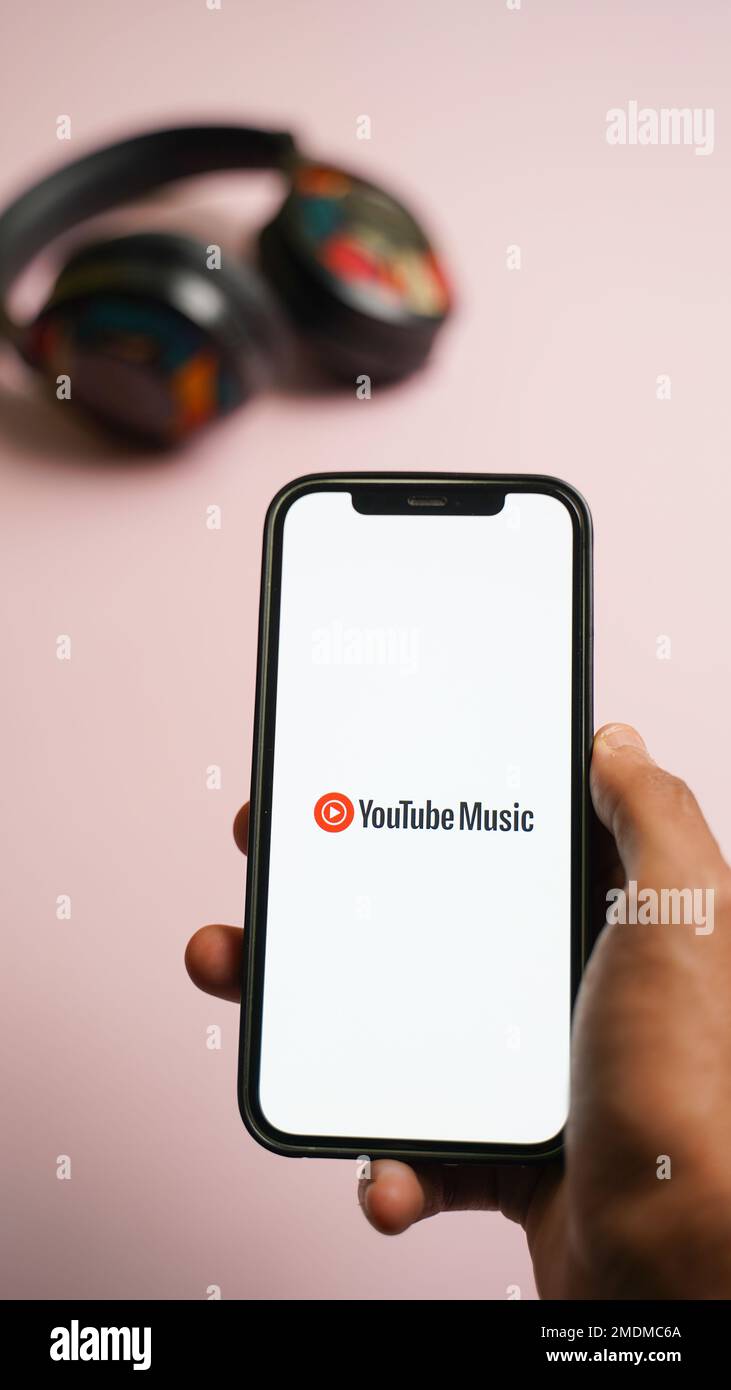 YouTube music app on the smartphone, app for music, radio and podcast  streaming, ios smart phone, iPhone 12 screen isolated over color background  Stock Photo - Alamy
