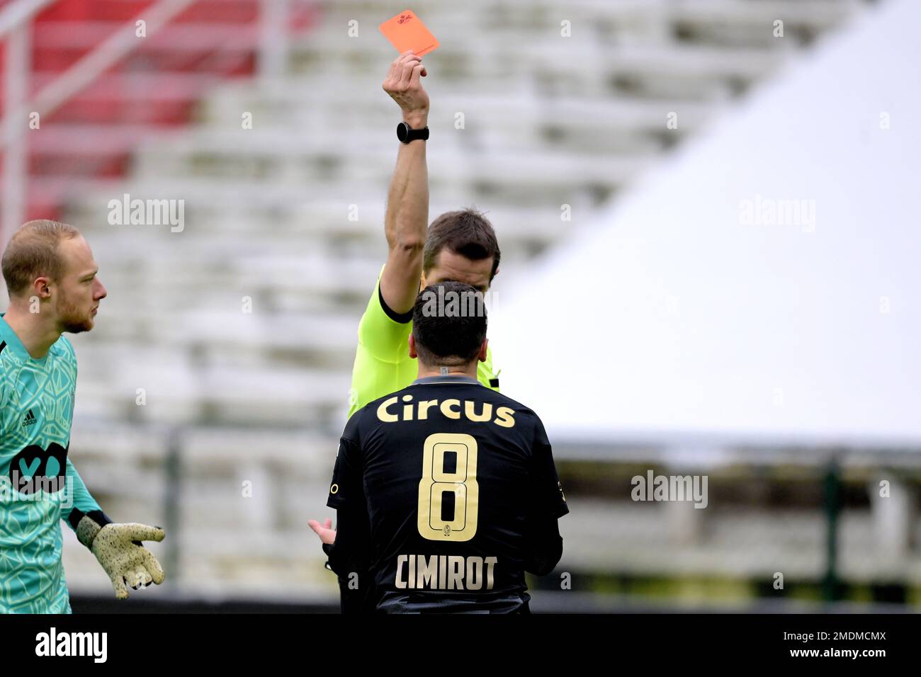 ANTWERP (lr) referee Jan Boterberg, Gojko Cimirot of Standard Liège