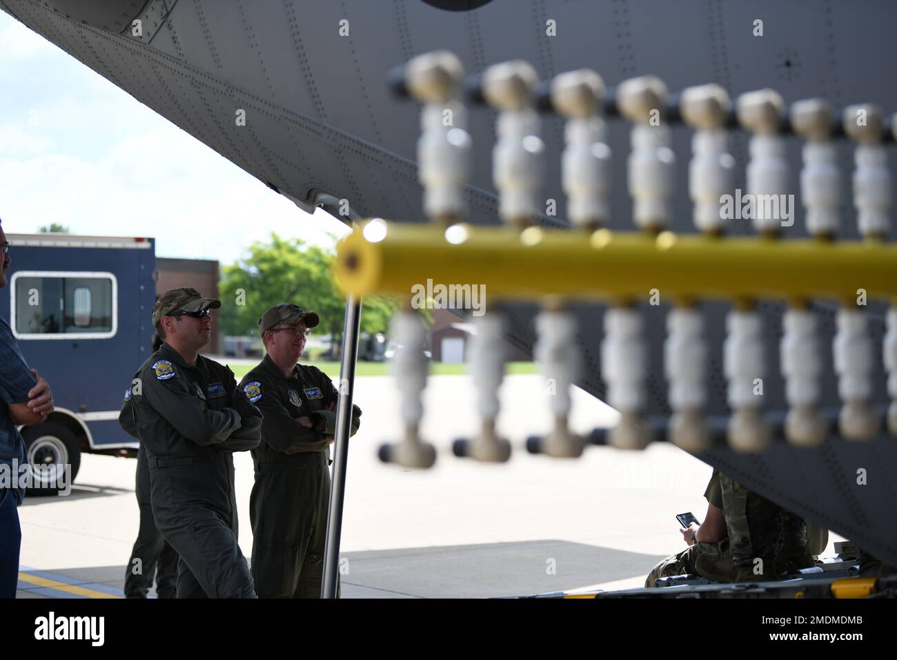 Maj. Luke Stouffer and Maj. Ryan Cooley, both aircrew members assigned