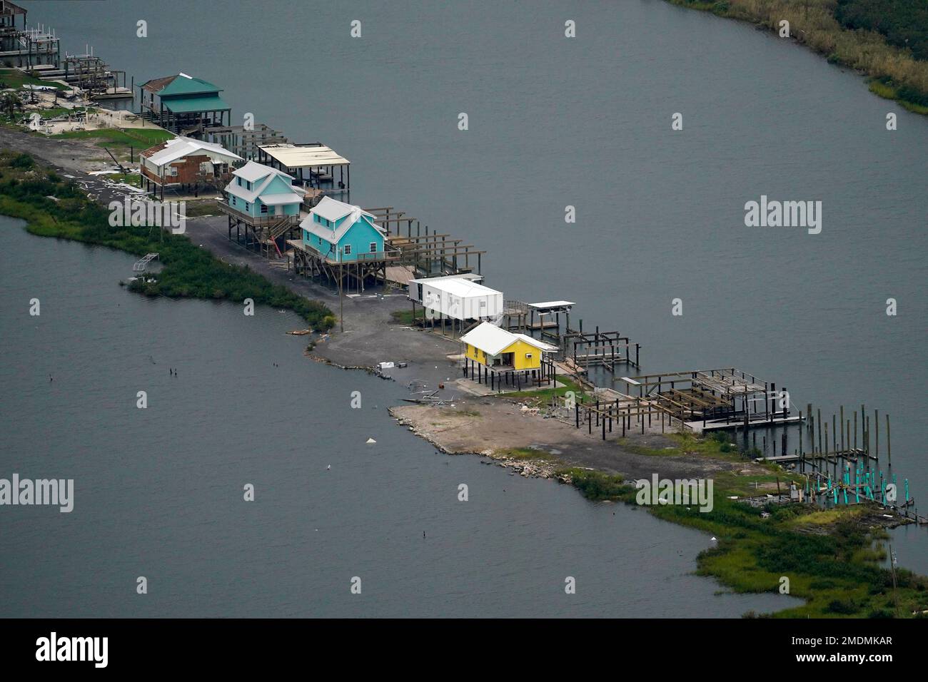In this aerial photo, the remains of destroyed homes are seen in the