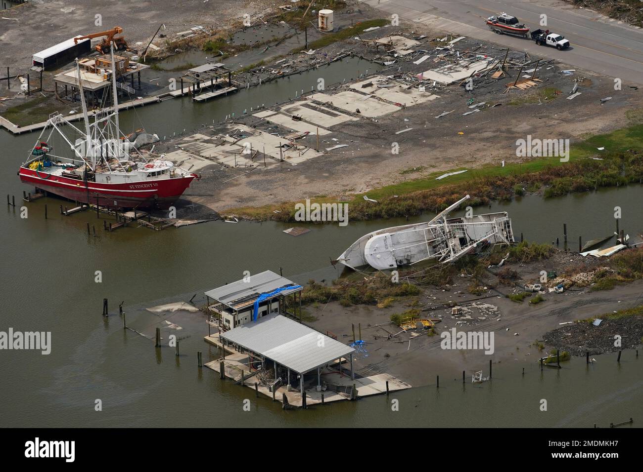 In this aerial photo, damaged ships are seen in the aftermath of